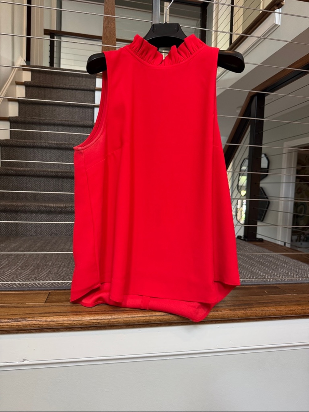 J Crew Bright Red Sleeveless Ruffle Neck Blouse